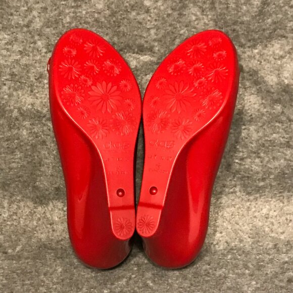 Oka B Women's Red Wedge Heel Slip On Peep Toe Shoes - Picture 11 of 11